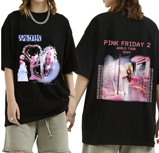 Nicki Minaj 2024 World Tour T Shirt Gag City Pink Friday 2 Concert Fans T-shirts Men Women Fashion Hip Hop Oversized Tee Shirt