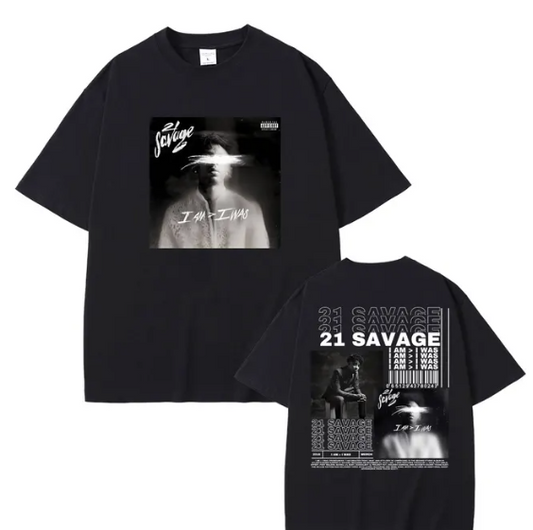 Rapper 21 Savage I Am I Was Music Album Graphics T-shirt Men Hip Hop Vintage Oversized T Shirts Male Casual Tshirt Streetwear